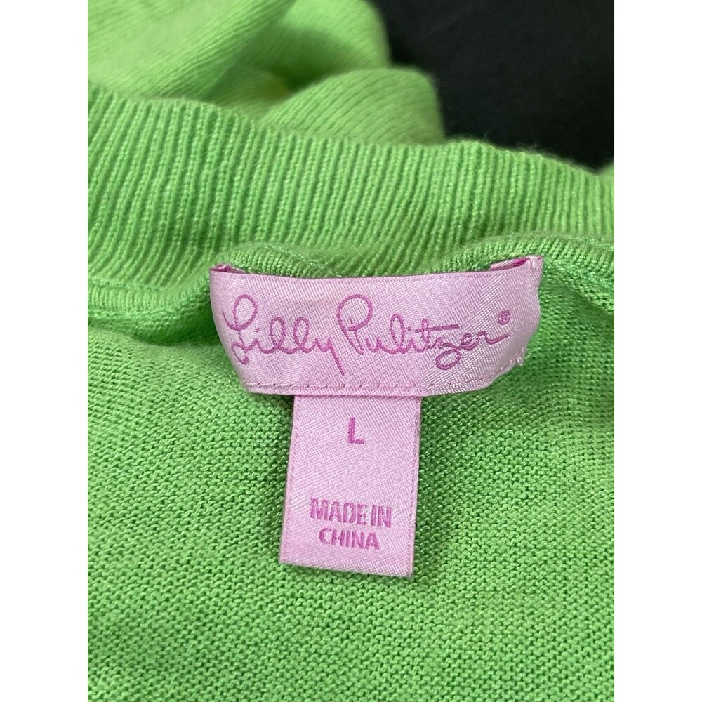 Lilly Pulitzer Cardigan Womens L Green V-Neck Button Front Lightweight Preppy - Picture 9 of 12